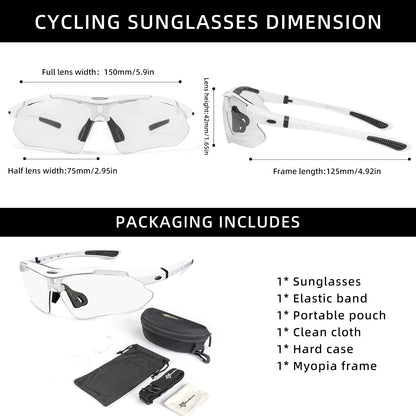 Photochromic Sports Sunglasses with Removable Elasctic Band