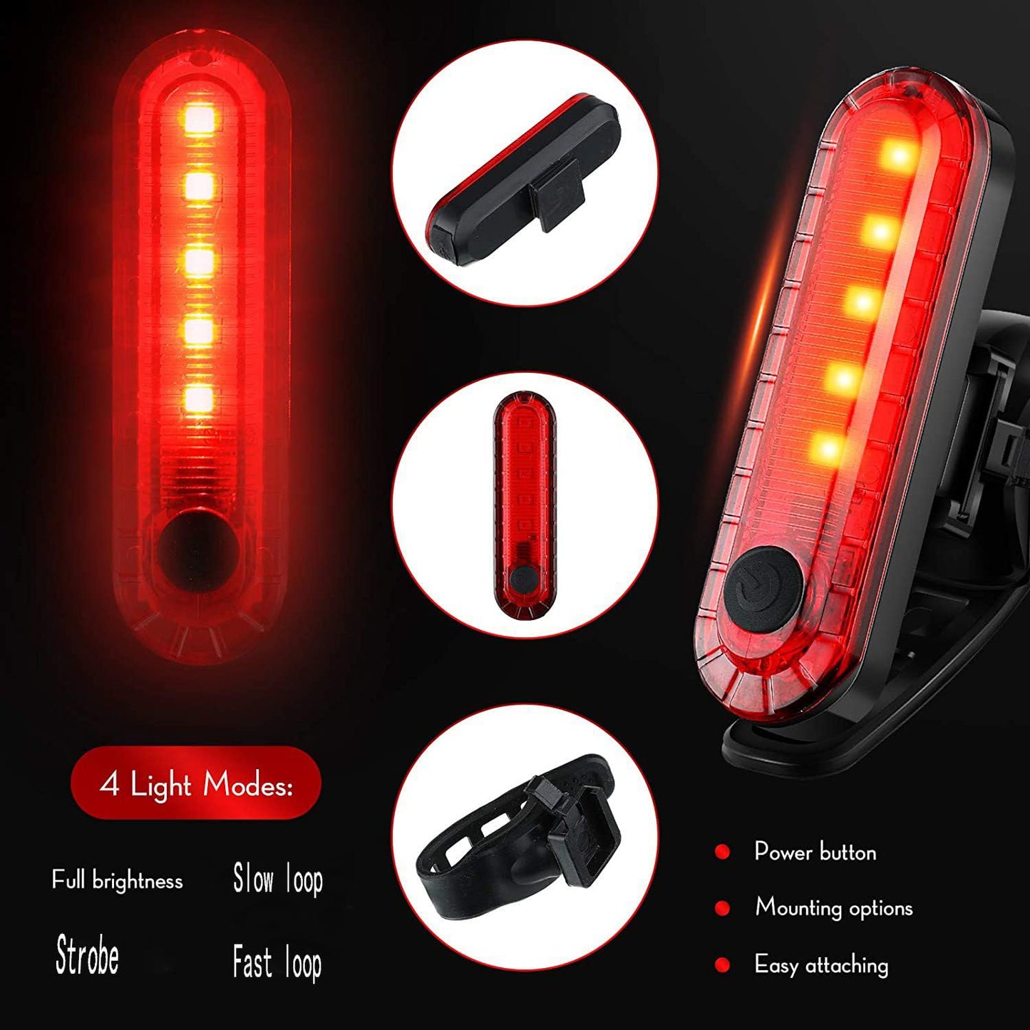 Bicycle Rear Light USB-C Rechargeable LED