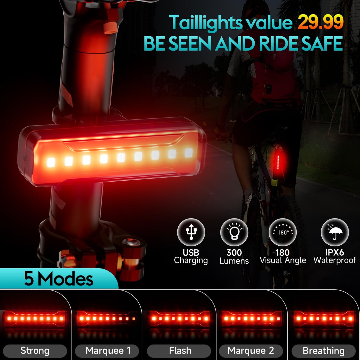 10000 Lumen Super Bright 6 LED Bike Light