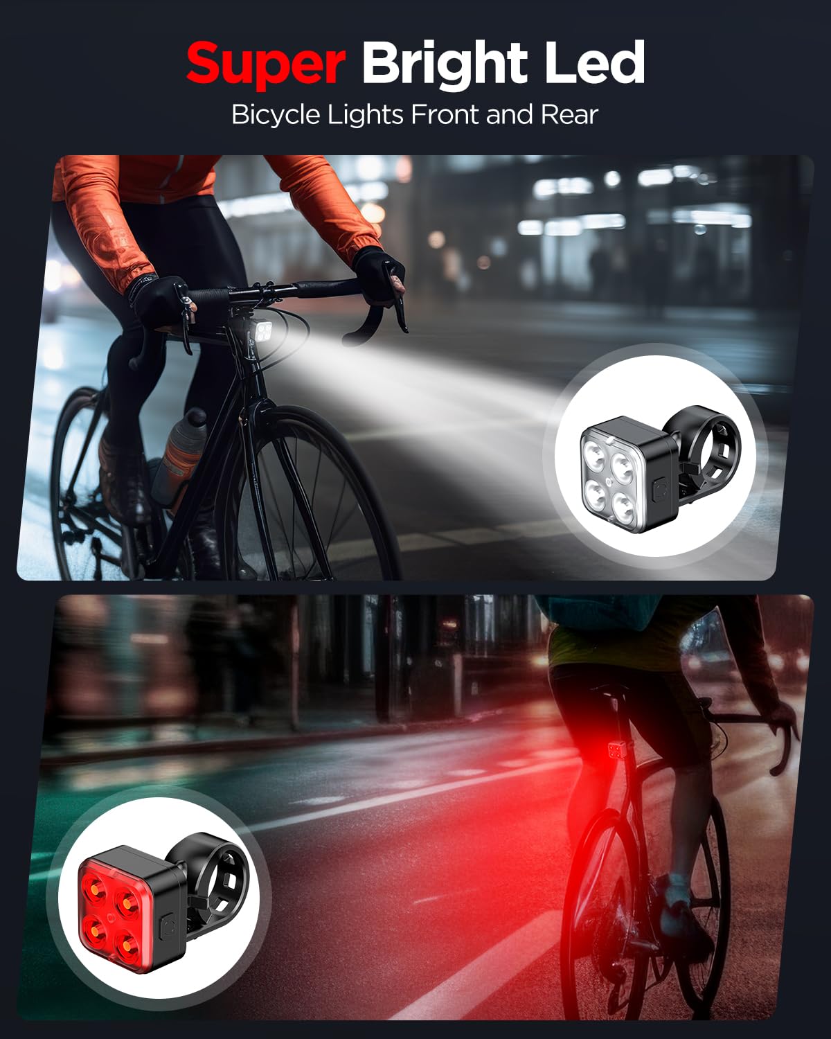 Bike Lights Set, IPX4 Waterproof