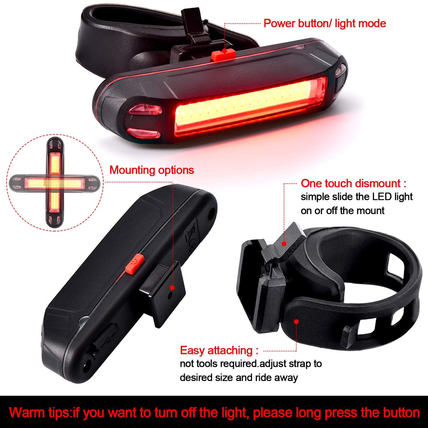 USB Rechargeable Bike Headlight & Tail Light