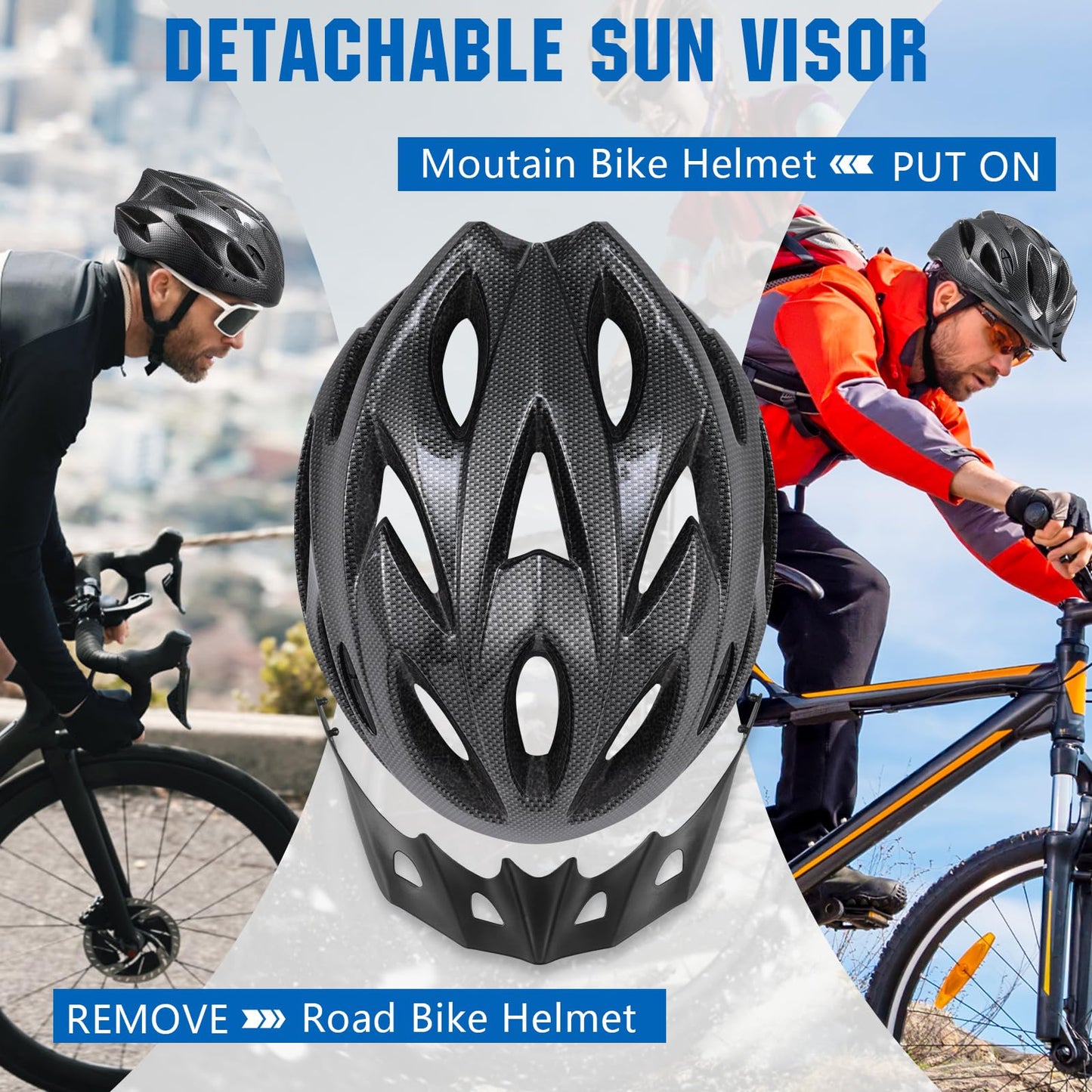 Lightweight Bicycle Helmet with Detachable Sun Visor